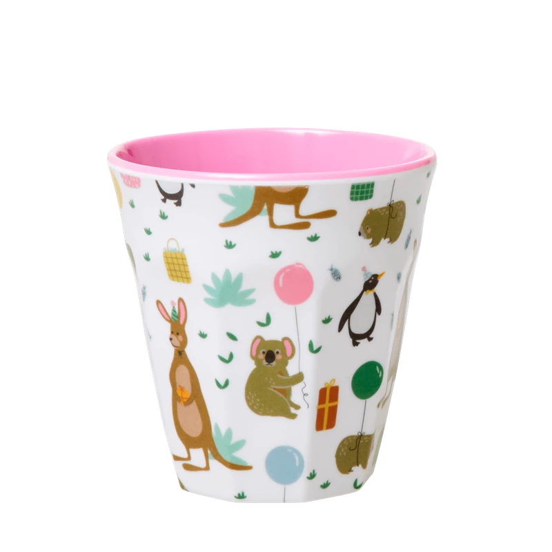 Kids Small Melamine Cup Pink Party Animal Print Rice DK